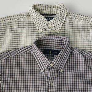 2 Ralph Lauren Classic Fit Shirts Medium Gingham Check Button Down Lot M Bundle